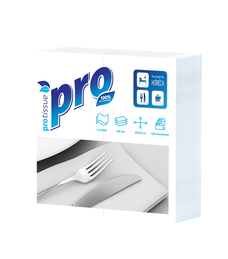 Салфетки бумажные "Protissue", 2 слоя (100 листов 33х33), арт.С233 