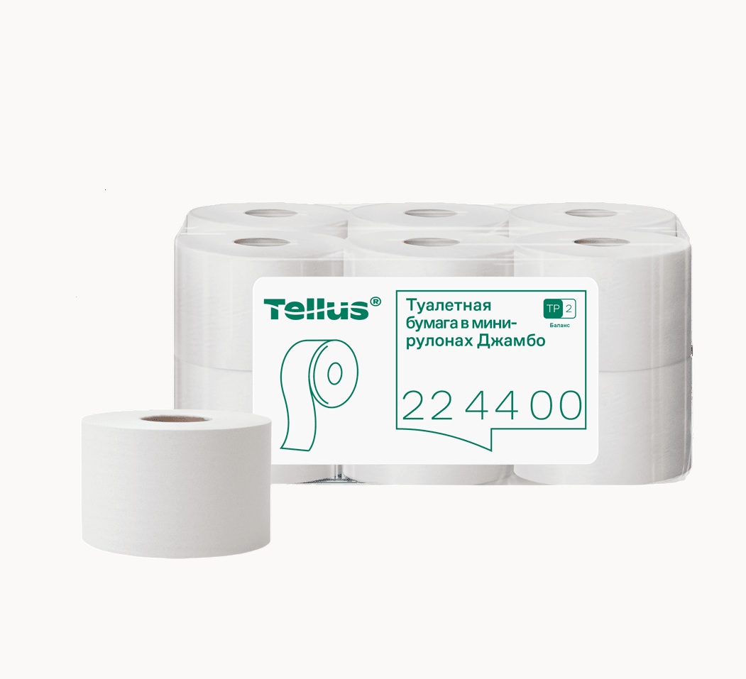 Туалетная бумага Tellus в мини-рулонах Джамбо, баланс 1 сл, 270 м, макулатура ТP2, 224400 